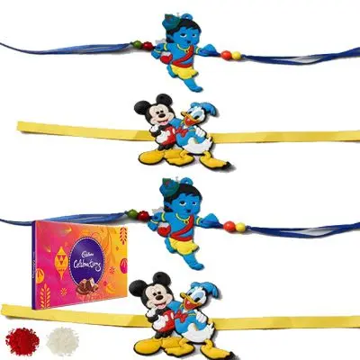 Set of 4 Kids Rakhi with Celebration