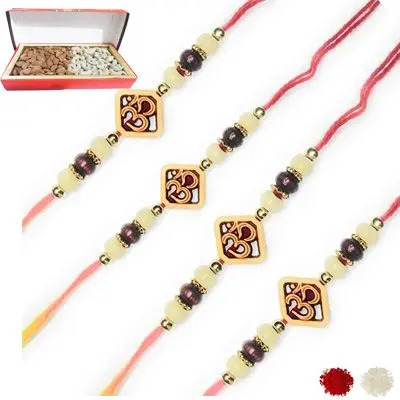 Set of 4 Om Rakhi with Dry Fruits