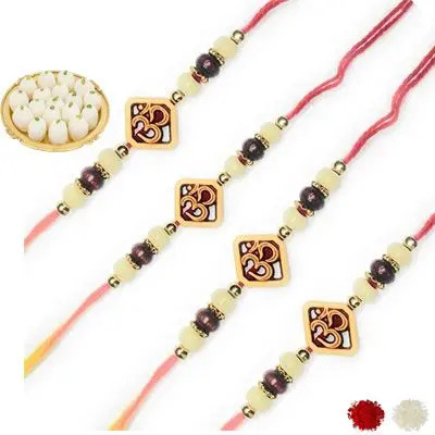 Set of 4 Om Rakhi with Rasgulla