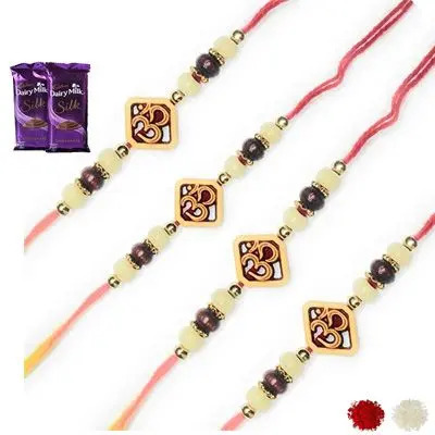 Set of 4 Om Rakhi with Silk