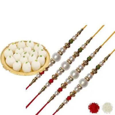 Set of 4 Pearl Rakhi with Rasgulla