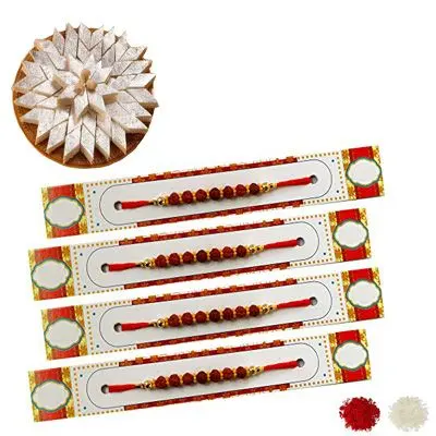 Set of 4 Rudraksha Rakhi with Burfi