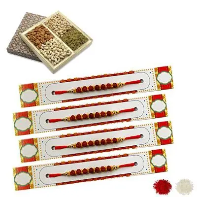 Set of 4 Rudraksha Rakhi with Dry Fruits