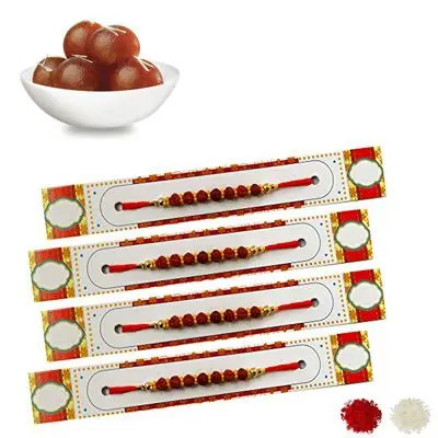 Set of 4 Rudraksha Rakhi with Gulab Jamun