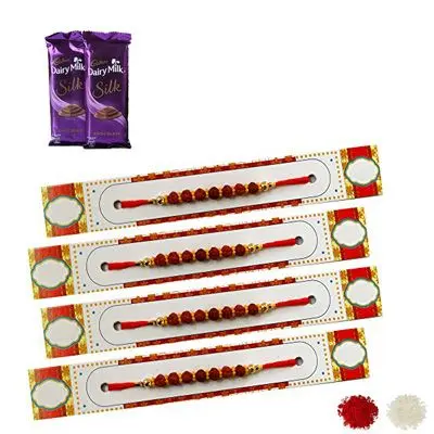 Set of 4 Rudraksha Rakhi with Silk