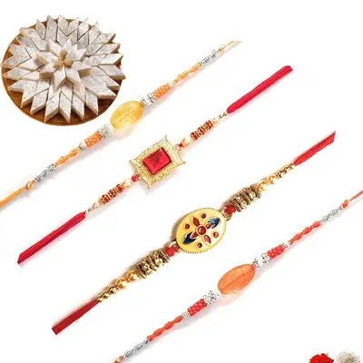 Set of 4 Stone Rakhi with Burfi