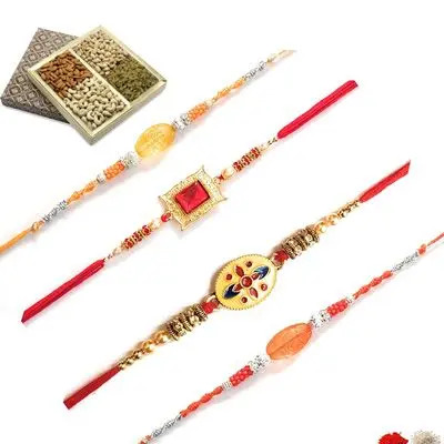 Set of 4 Stone Rakhi with Dry Fruits