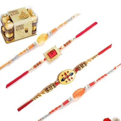 Set of 4 Stone Rakhi with Ferrero Rocher