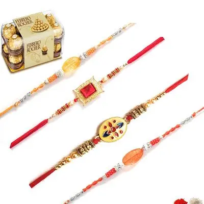 Set of 4 Stone Rakhi with Ferrero Rocher