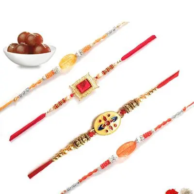 Set of 4 Stone Rakhi with Gulab Jamun