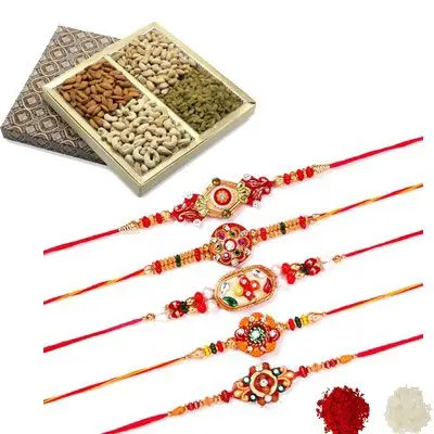 Set of 5 Mauli Rakhi with Dry Fruits