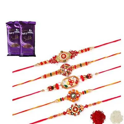 Set of 5 Mauli Rakhi with Silk