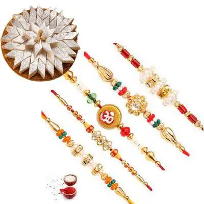 Set of 5 Mix Rakhi with Burfi