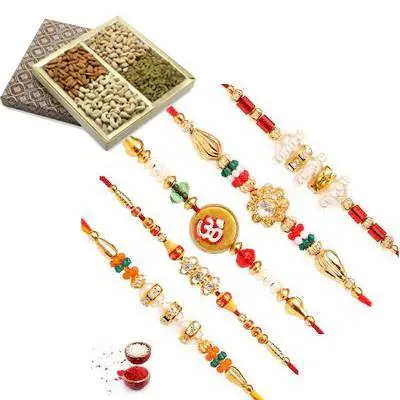 Set of 5 Mix Rakhi with Dry Fruits