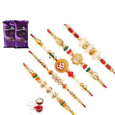 Set of 5 Mix Rakhi with Silk