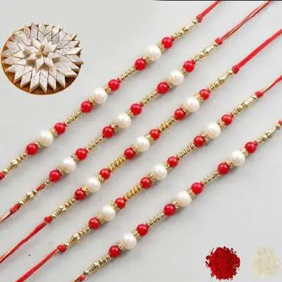 Set of 5 Pearl Rakhi with Burfi