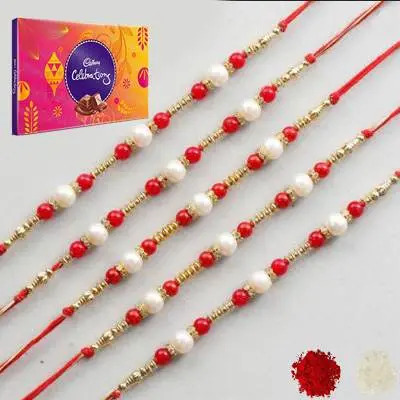 Set of 5 Pearl Rakhi with Celebration