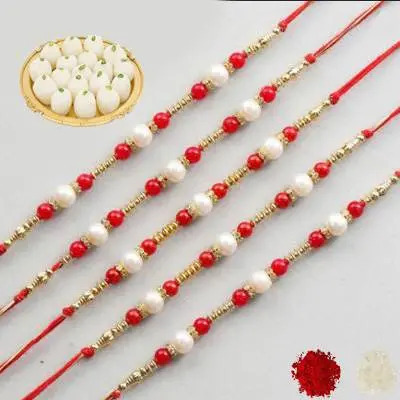 Set of 5 Pearl Rakhi with Rasgulla