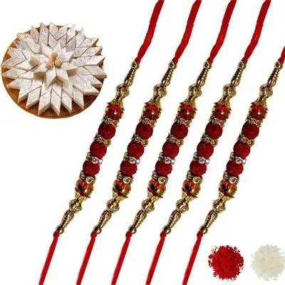 Set of 5 Rudraksha Rakhi with Burfi