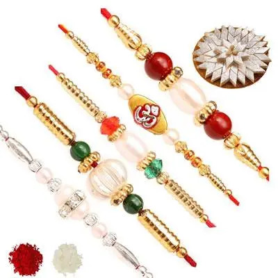 Set of 5 Stone Rakhi with Burfi