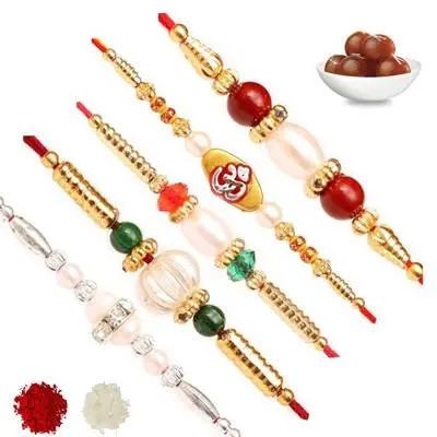 Set of 5 Stone Rakhi with Gulab Jamun