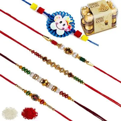 Set of 5 Elder & Kids Rakhi with Ferrero