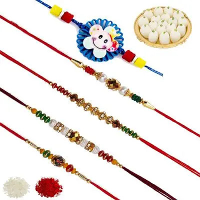 Set of 5 Elder & Kids Rakhi with Rasgulla