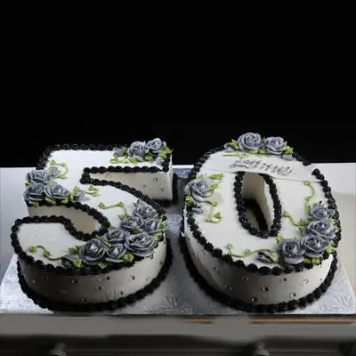 50 Number Grey Rose Cake