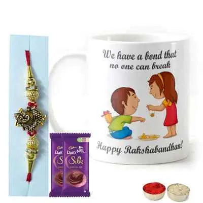 Designer Rakhi with Mug & Silk