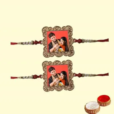 Personalised Metal Square Rakhi Set