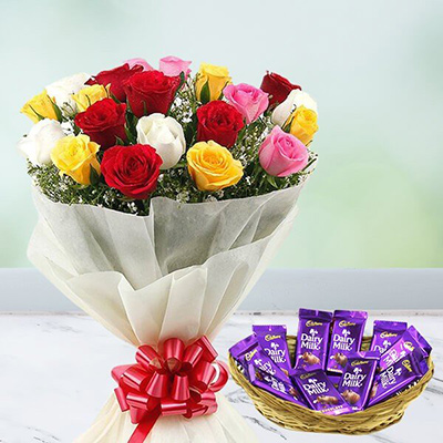 Mixed Roses With Cadbury Dairy Milk