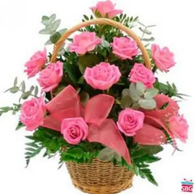Pink Roses Basket