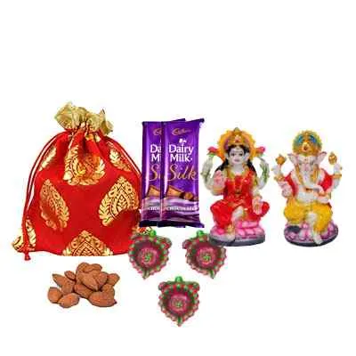 Almonds with Idols, Silk & Diya