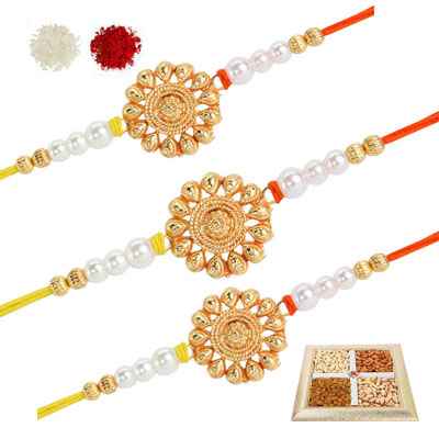 3 Designer Rakhi Set with Dry Fruits