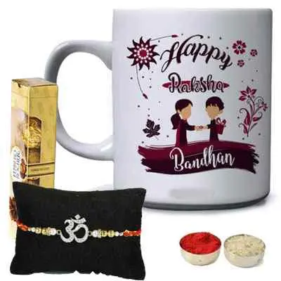 Om Rakhi with Mug & Ferrero