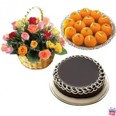 Roses, Laddu & Cake