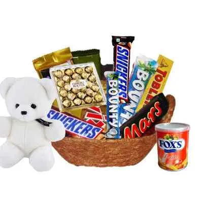 Imported Chocolates Basket with Teddy