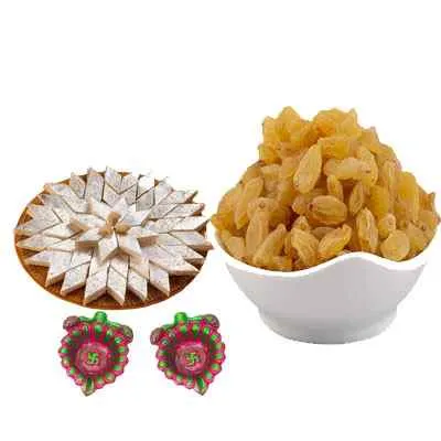 Kaju Katli with Raisins & Diyas