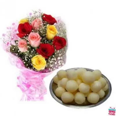 Mixed Roses With Rasgulla