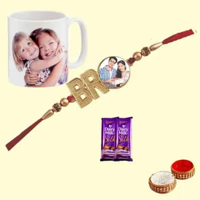 Personalised Metal Bro Rakhi with Photo Mug & Silk