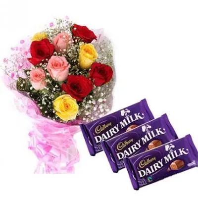 Mixed Roses With Cadbury Dairy Milk