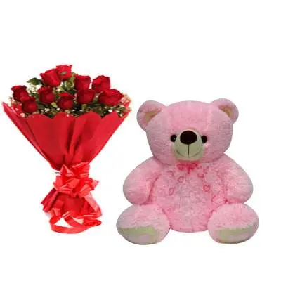Red Roses With 12 Inch Teddy