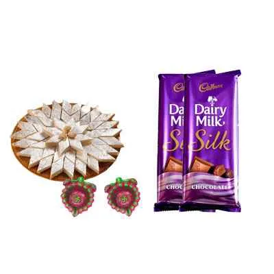 Kaju Katli with Silk & Diya