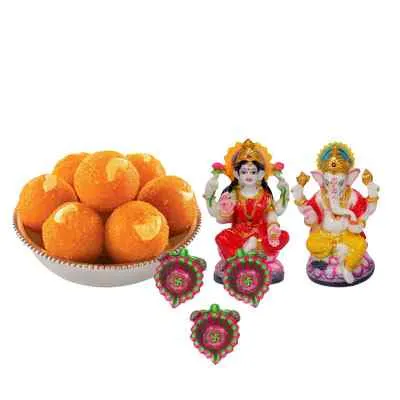 Laddu with Idols & Diya