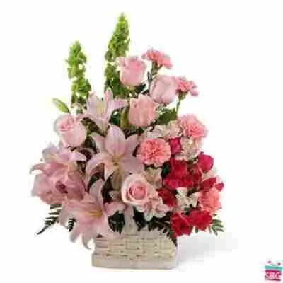 Pink Flowers Basket