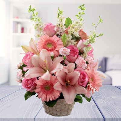 Pink Flowers Basket