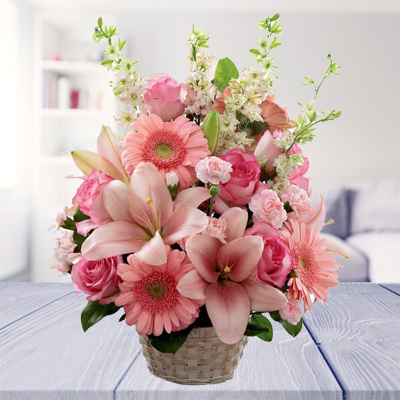 Pink Flowers Basket