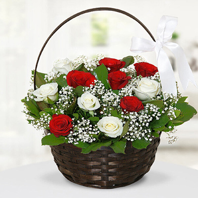 Red & White Roses Basket