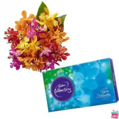 Orchids With Cadbury Celebration