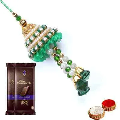 Green Lumba Rakhi for Bhabhi with Bournville